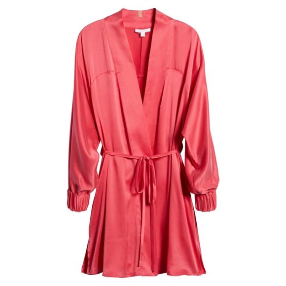 Lunya Washable Silk Robe Energized Pink Medium Self Tie Removable Belt Pockets - Picture 2 of 10